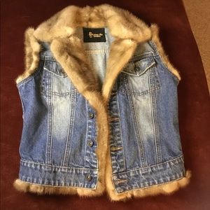 Denim and mink vest